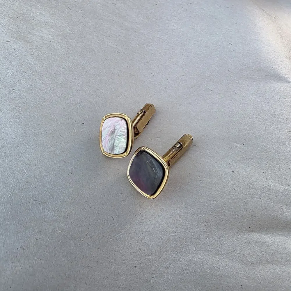 Vintage SWANK Mother of Pearl Abalone 1/40 10K Rolled Plated Cuff Links Gray